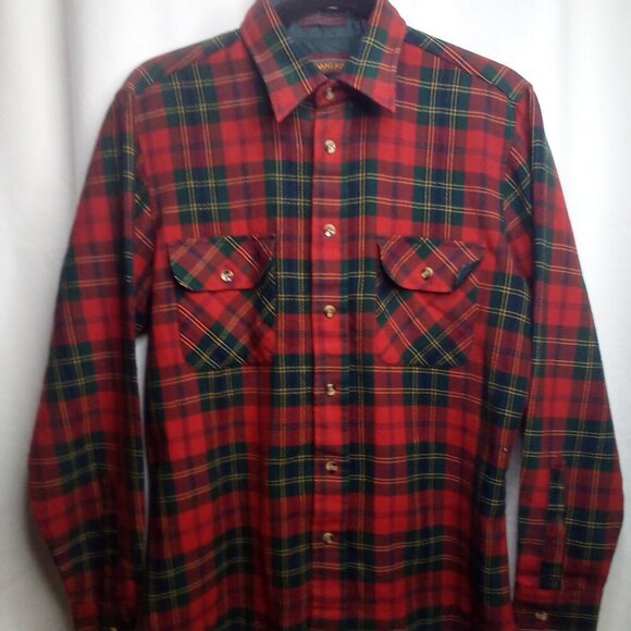 Adams Row Button Up Shirt M Long Sleeve Wool Blend Plaid Red Green - Picture 1 of 16